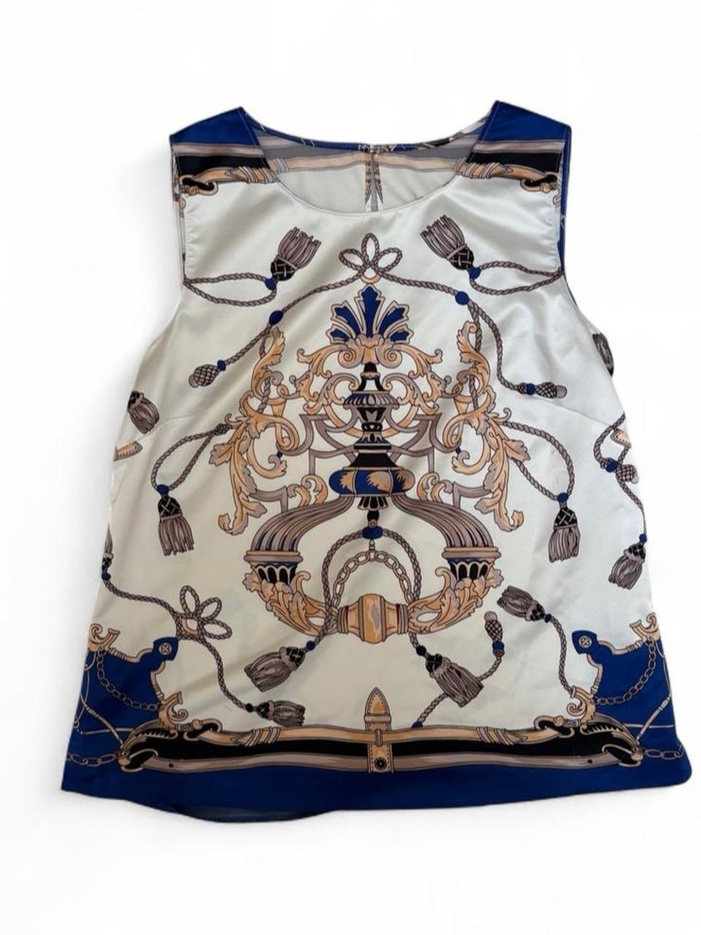 Baroque-Print Sleeveless Camisole - Blue & Cream